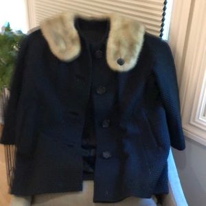 Vintage navy and black jacket with fur collar